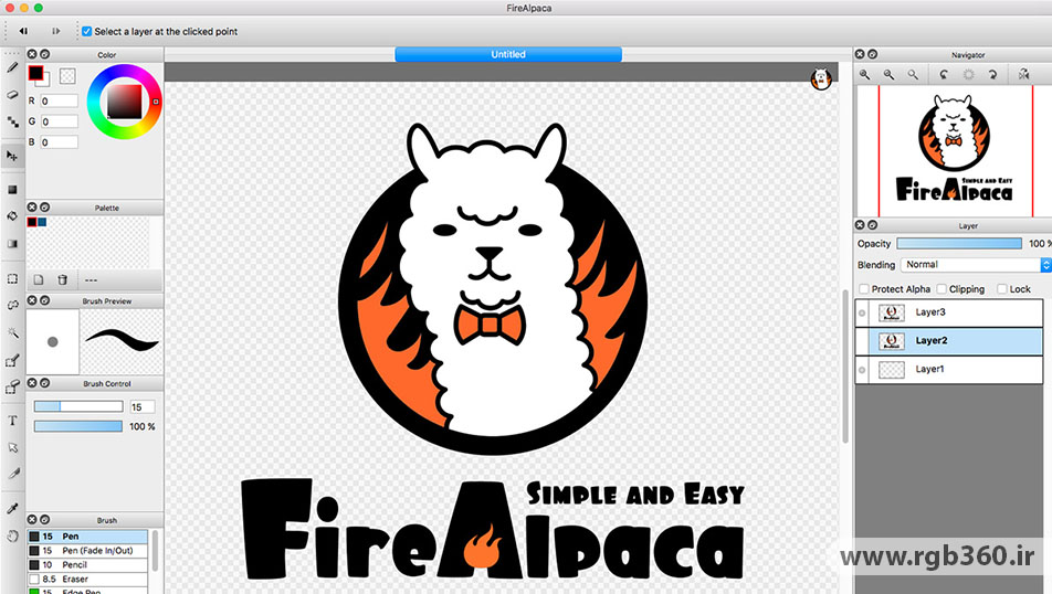 محیط کاربری نرم افزار FireAlpaca