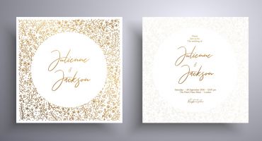 وکتور لایه باز کارت دعوت عروسی طرح برگ های کوچک طلایی