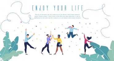 بنر لذت زندگی طرح افراد در حال شادی Enjoy your life banner