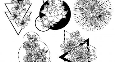 مجموعه وکتور خالکوبی و تاتو و حنا طرح گل های هندسی