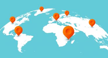 دانلود فایل لایه باز وکتور طرح کره زمین با نشانک نارنجی رنگ