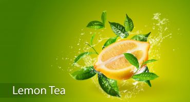 فایل لایه باز لیمو و برگ چای با قطرات آب