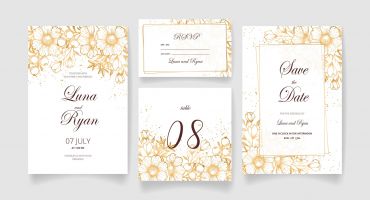 وکتور لایه باز کارت دعوت عروسی با کادر طلایی و گل