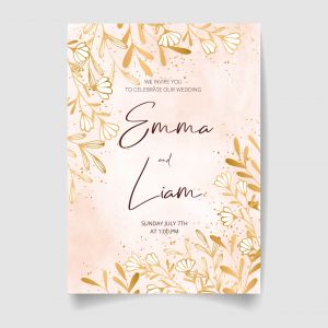 وکتور لایه باز کارت دعوت عروسی گل های سفید و طلایی