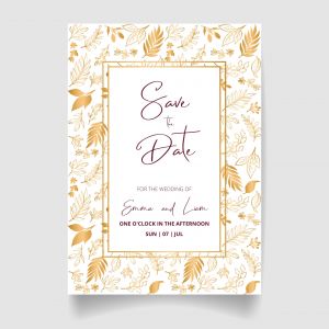 وکتور لایه باز کارت دعوت عروسی برگ های طلایی