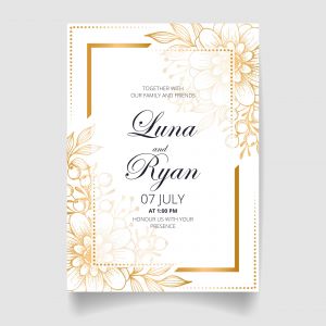 وکتور لایه باز کارت دعوت عروسی گل طلایی شفاف