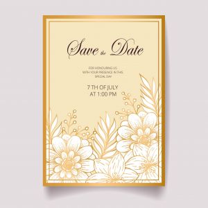 وکتور لایه باز کارت دعوت عروسی گل طلایی کارتونی