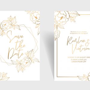 وکتور لایه باز کارت دعوت عروسی گل پیونی طلایی