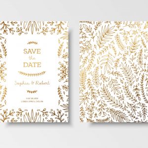وکتور لایه باز کارت دعوت عروسی طرح شاخه های طلایی