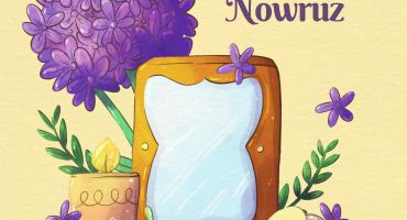 دانلود وکتور لایه باز سفره هفت سین طرح آینه و گل سنبل 1401