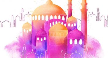 دانلود رایگان فایل وکتور رمضان کریم آب رنگی طرح مسجد صورتی