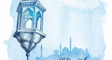 فایل وکتور فانوس و ماه رمضان با رنگ آبی