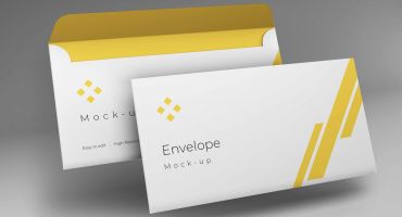 فایل موکاپ لایه باز پاکت نامه با رنگ های زرد و سفید