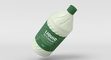 فایل موکاپ فتوشاپ بطری مایع پاک کننده رنگ سبز از نمای کنار