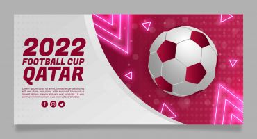 دانلود رایگان بنر جام جهانی 2022 قطر طرح توپ فوتبال با نورهای نئونی
