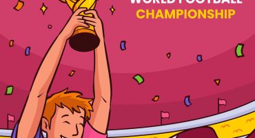 دانلود رایگان بنر کارتونی بازیکن فوتبال با کاپ قهرمانی طلایی در دست